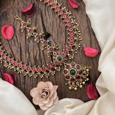 Vriksham Elegant Stone Floral Style Double side Maang Tikka-Red Green-Gold Bead-G19506